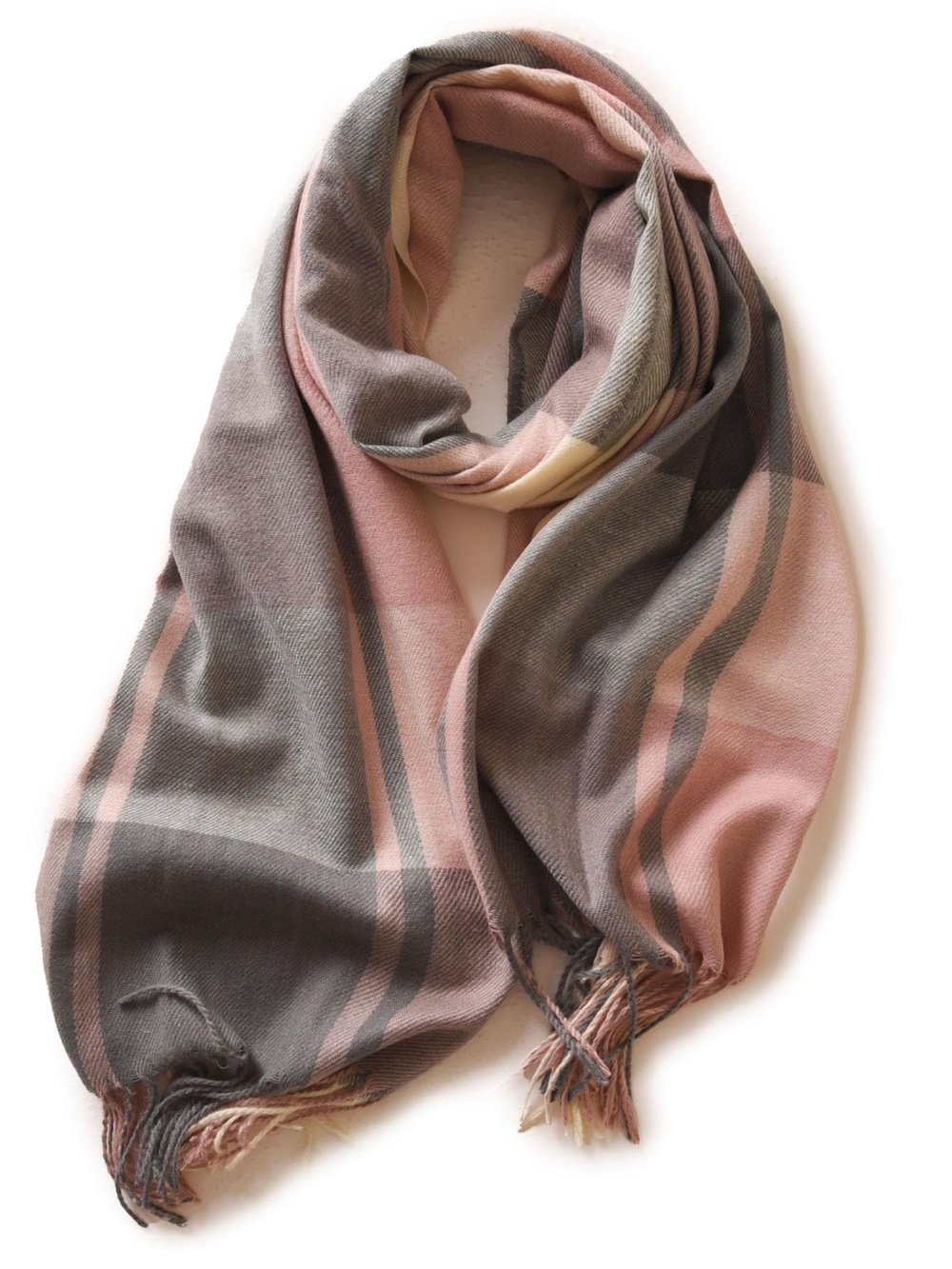 Classic Plaid Women's Scarf in Pink and Gray